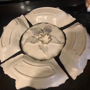 Cream and gold colored Mid Century Modern Relish Tray with five sections